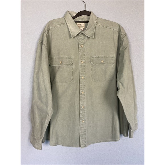 LL Bean Sunwashed Green Canvas Button Up Shirt Men XL‎ Traditional Fit 270133 - Picture 1 of 6